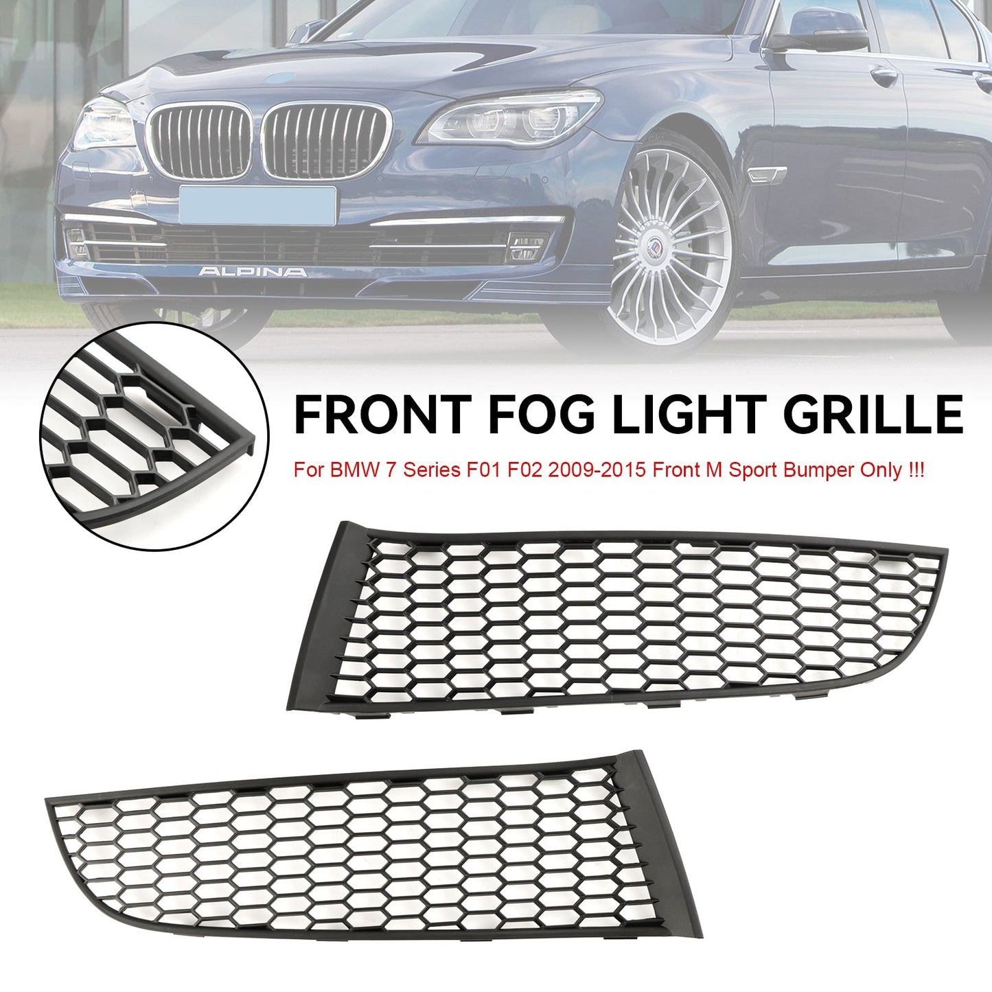 2009-2015 BMW 7 Series F01 F02 Front Bumper Lower Grille — Pair (51117903673 / 51117903674)