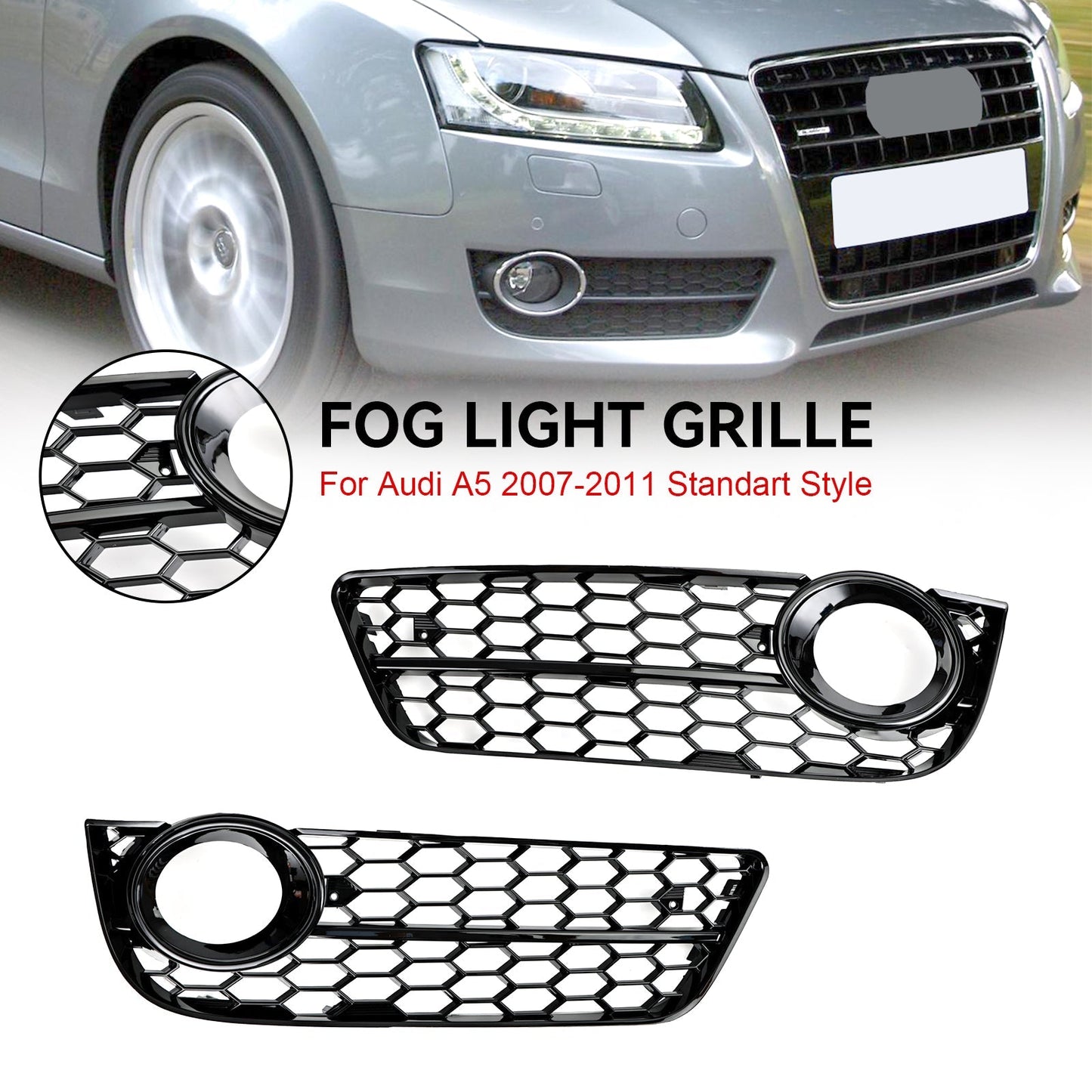 2007-2011 Audi A5 Standard Style Honeycomb Front Fog Lamp Cover Grill — Pair (1522024)
