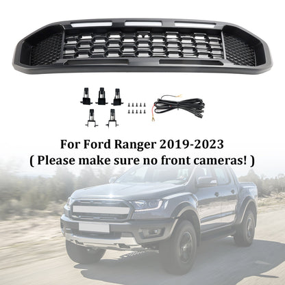 2019-2023 Ford Ranger Black Front Bumper Grill Grille T8 W/LED Light