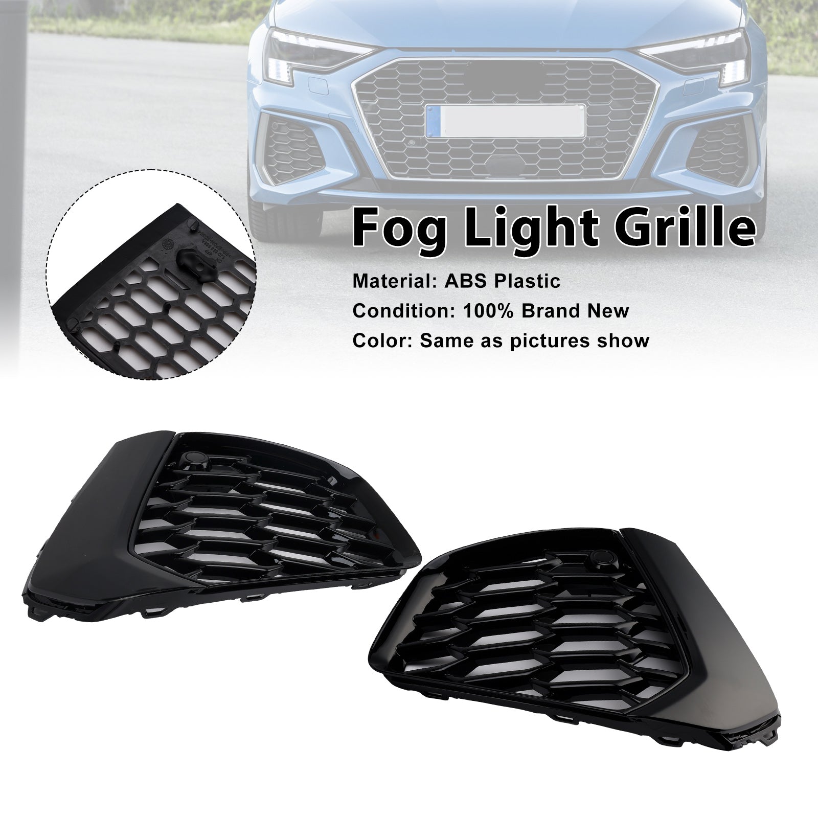 2021-2023 Audi A3 S-Line Black Front Honeycomb Fog Light Grill Cover