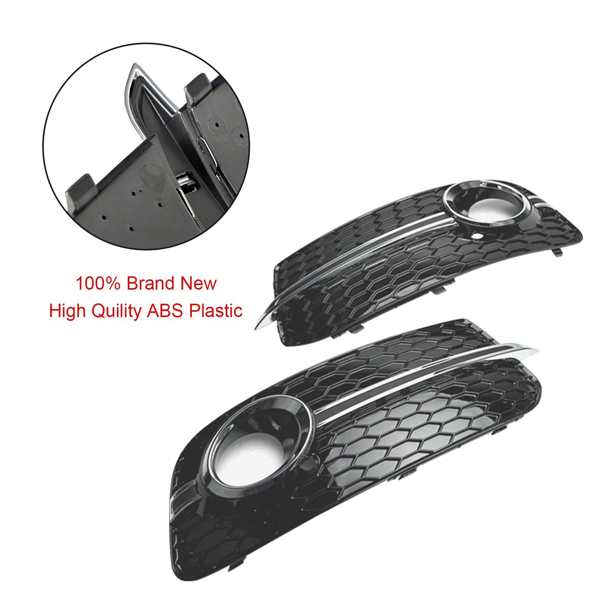 2013-2017 Audi Q5 Standard Version Front Bumper Fog Light Grille Grill — Pair (8R0807681M / 8R0807682J)