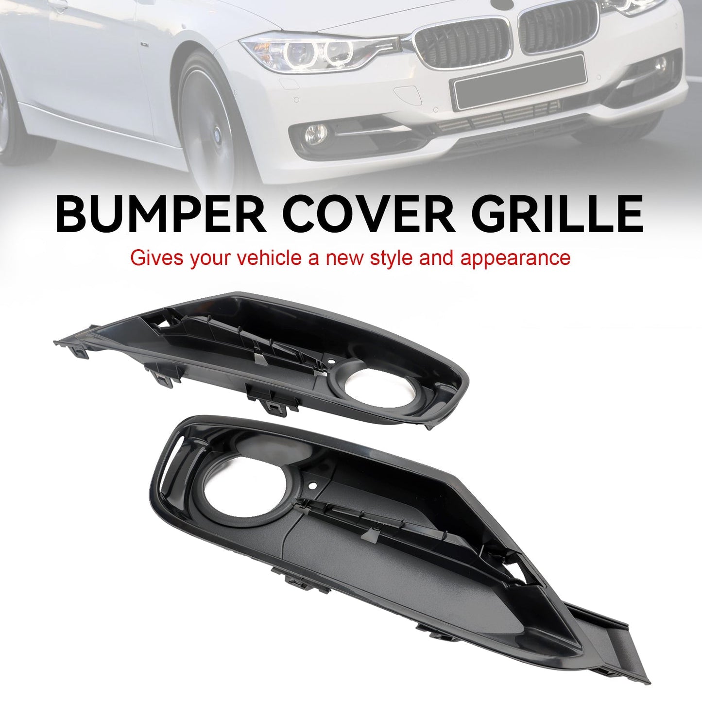 2013-2015 BMW 335i 335i xDrive Front Bumper Fog Light Grille Cover — Pair (51117300739 / 51117300740)