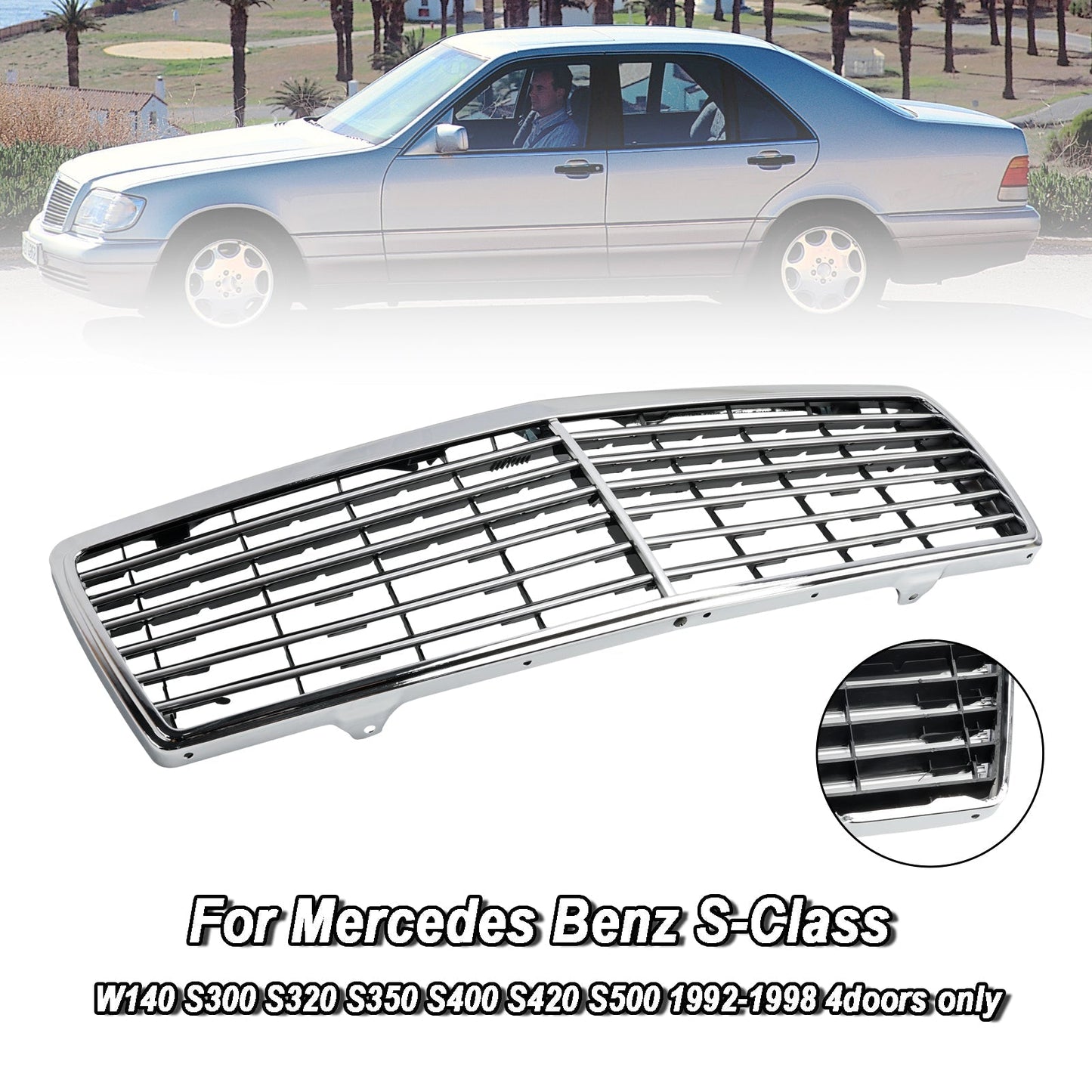 1992-1998 Mercedes-Benz S-Class W140 S300 S320 S350 S400 S420 S500 4-Door Chrome Front Bumper Grille