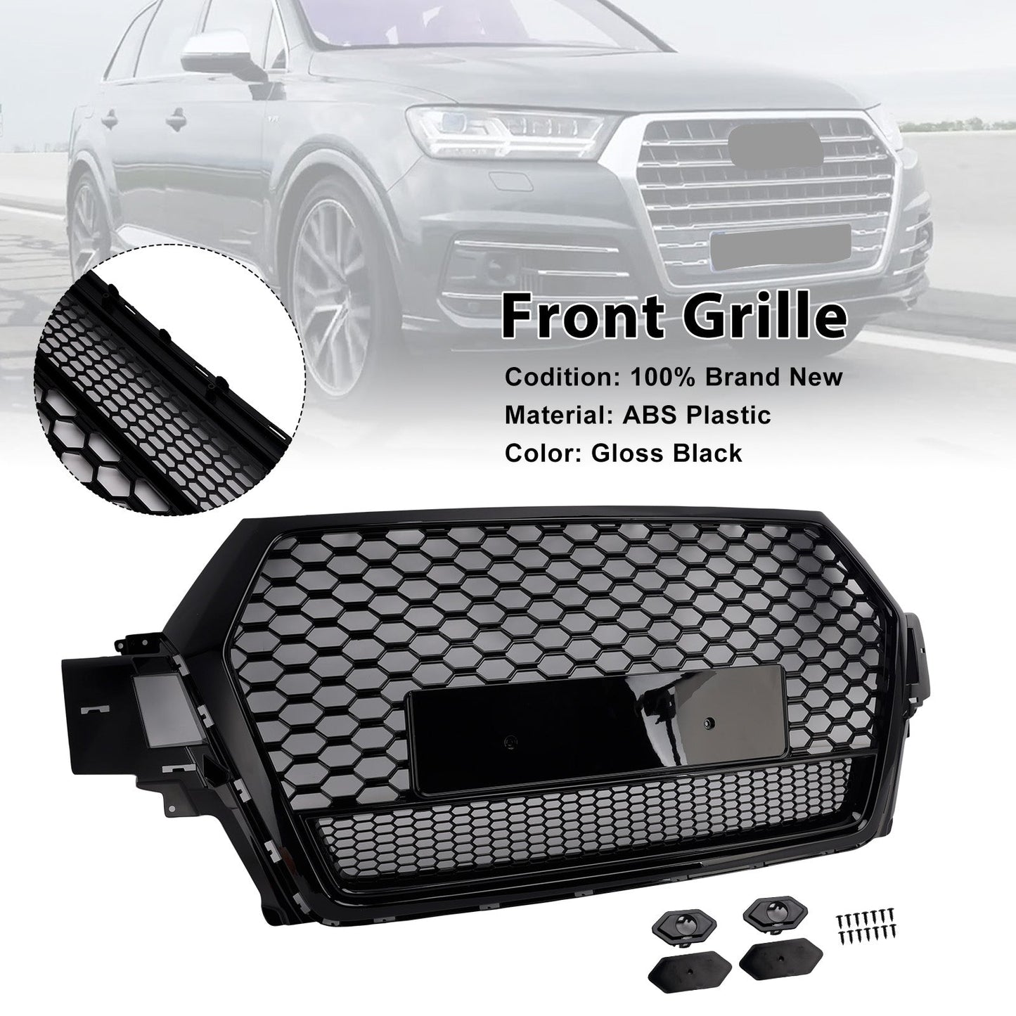 2016-2019 Audi Q7 Gloss Black Front Bumper Radiator Vent Mesh Grille