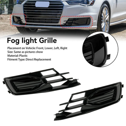 2014-2018 Audi A6 C7 Black Front Bumper Fog Light Cover Grille — Pair (4G0807647T94 / 4G0807648T94)