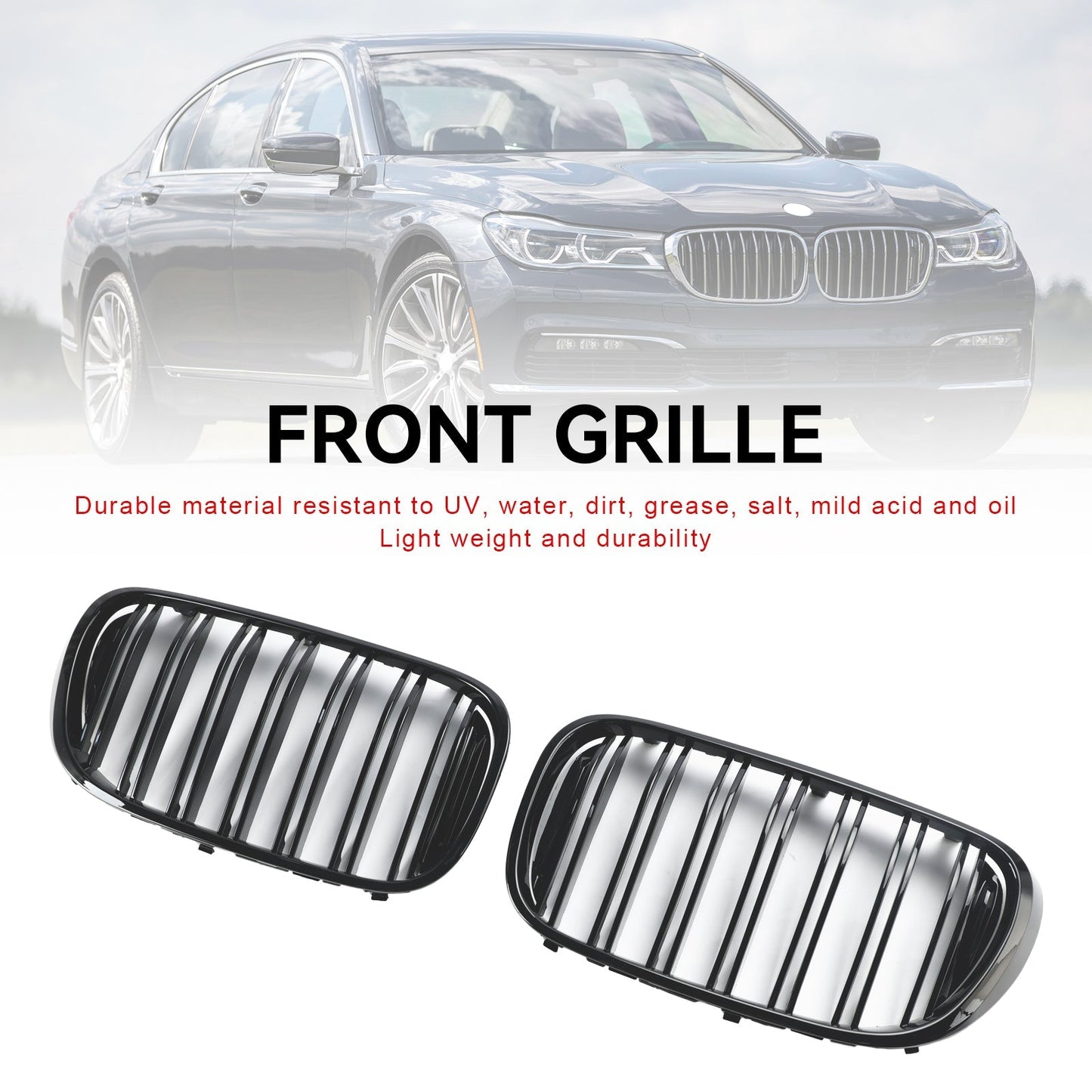 2015-2019 BMW 7 Series G11 Long-Wheelbase Pre-Facelift Black 2-Slat Front Kidney Grille