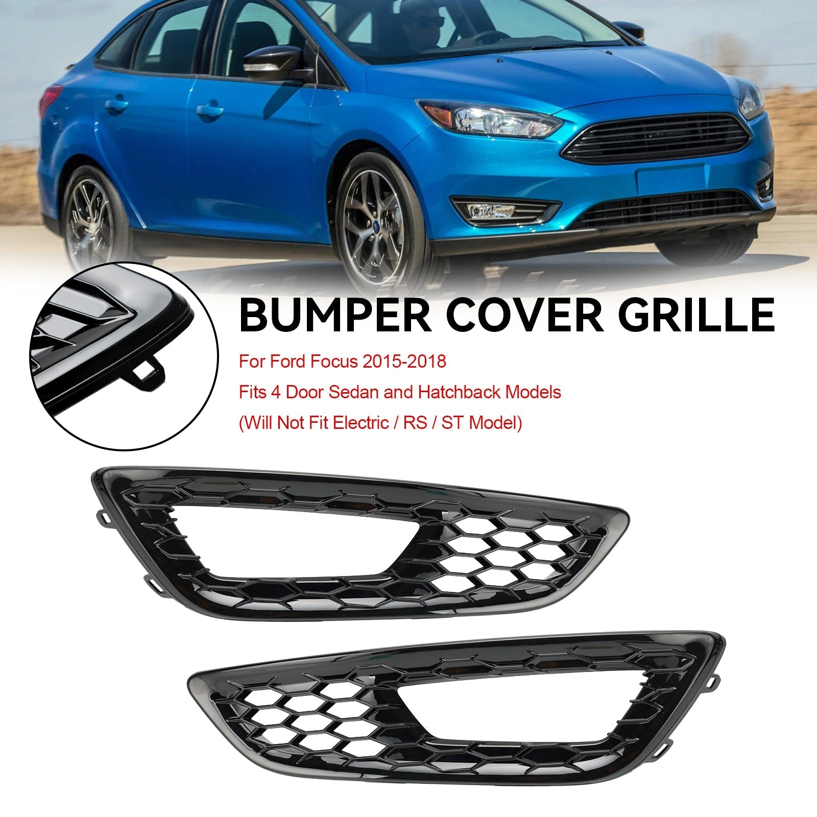 2015-2018 Ford Focus 2PCS Front Bumper Fog Light Lamp Cover Bezel Grille F1EZ15266D F1EZ15266G