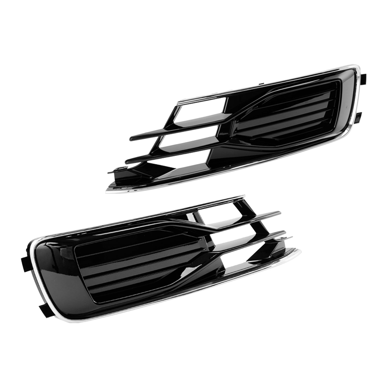2014-2018 Audi A6 C7 Black Chrome Front Bumper Fog Light Cover Grill — Pair (4G0807647T94 / 4G0807648T94)