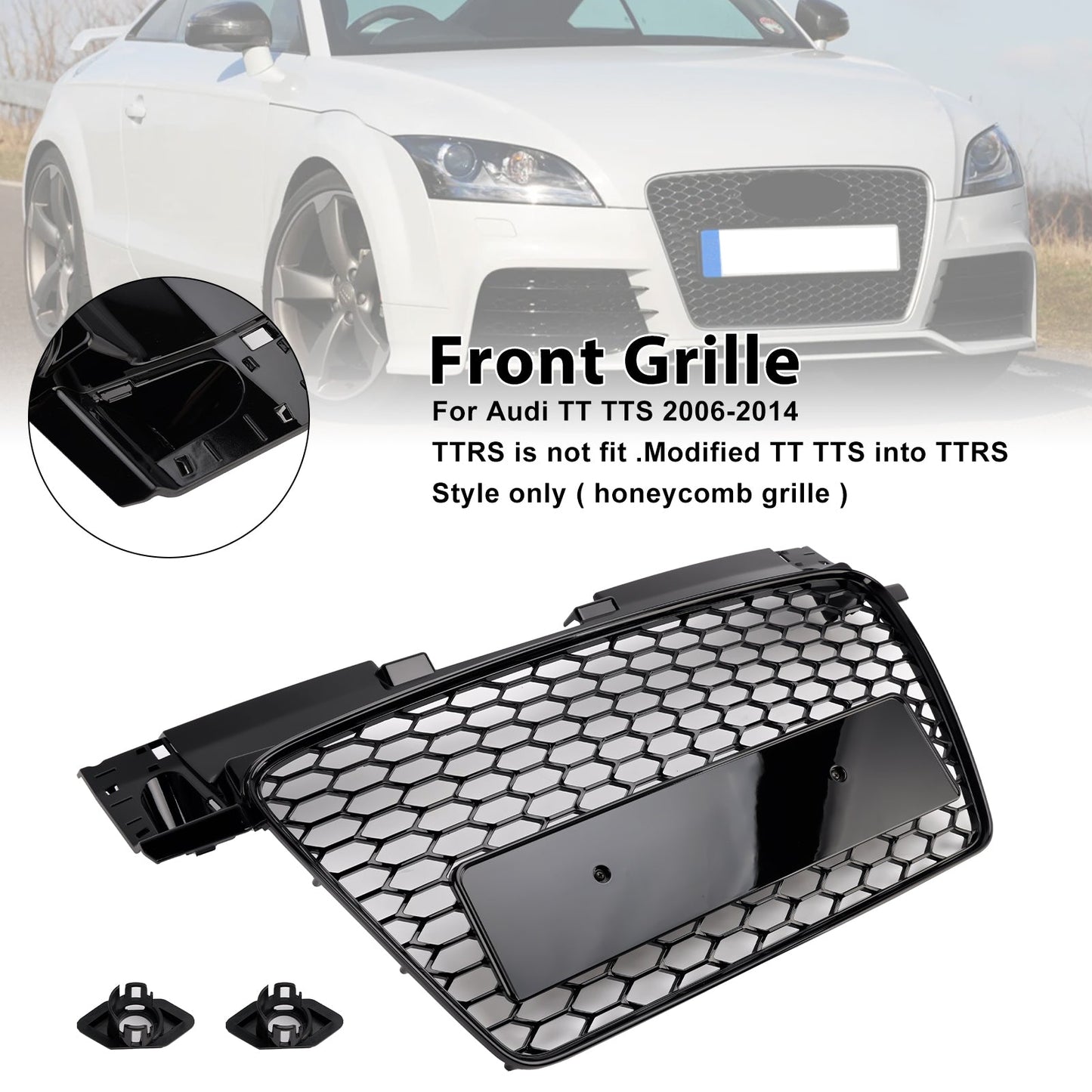 2006-2014 Audi TT TTS Gloss Black RS Style Front Honeycomb Grille