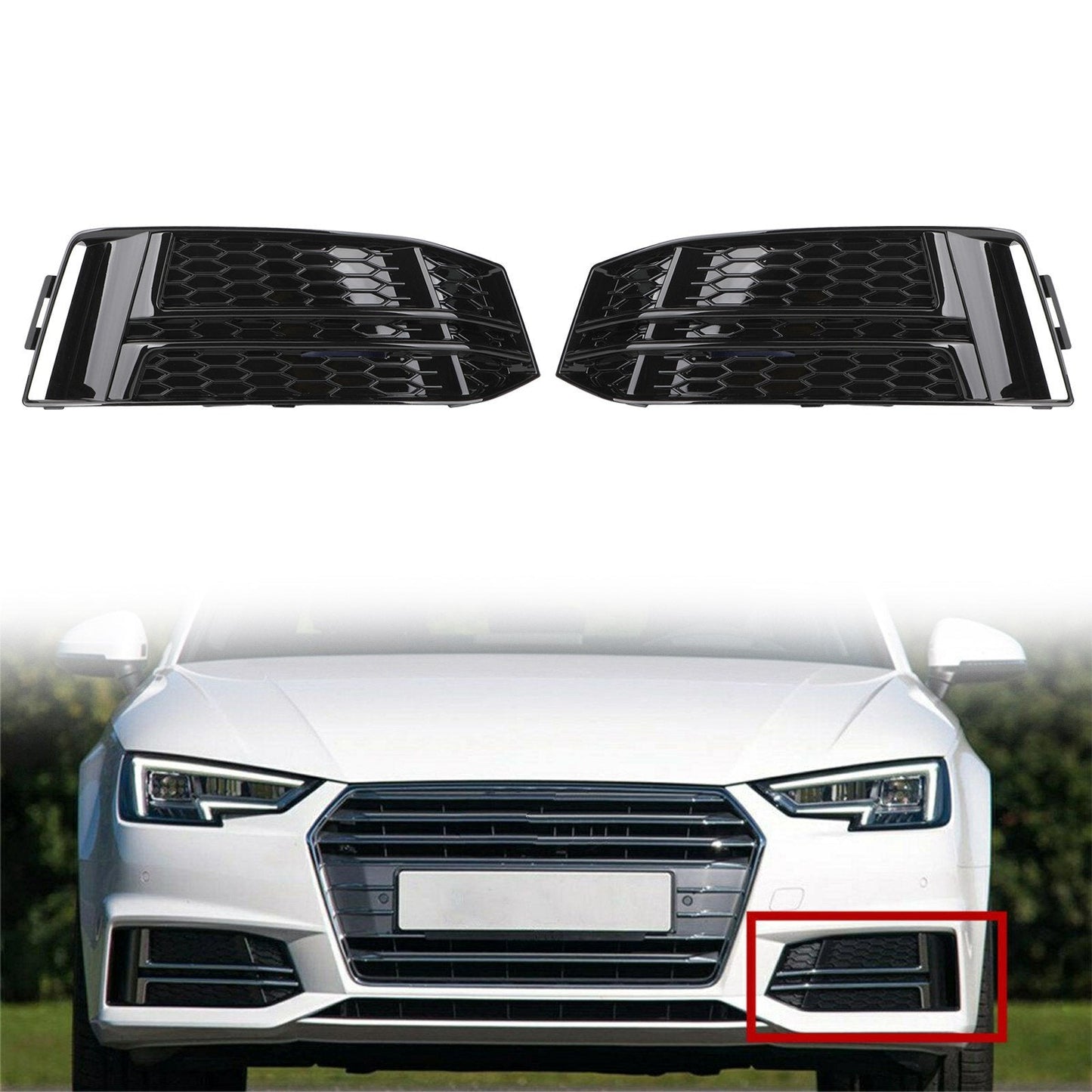 2016-2018 Audi A4 B9 S-Line Black Front Fog Light Cover Bumper Grill