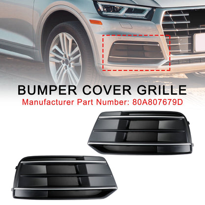 2018-2022 Audi Q5 Standard Black/Chrome Front Bumper Cover Grille Bezel Insert — Pair