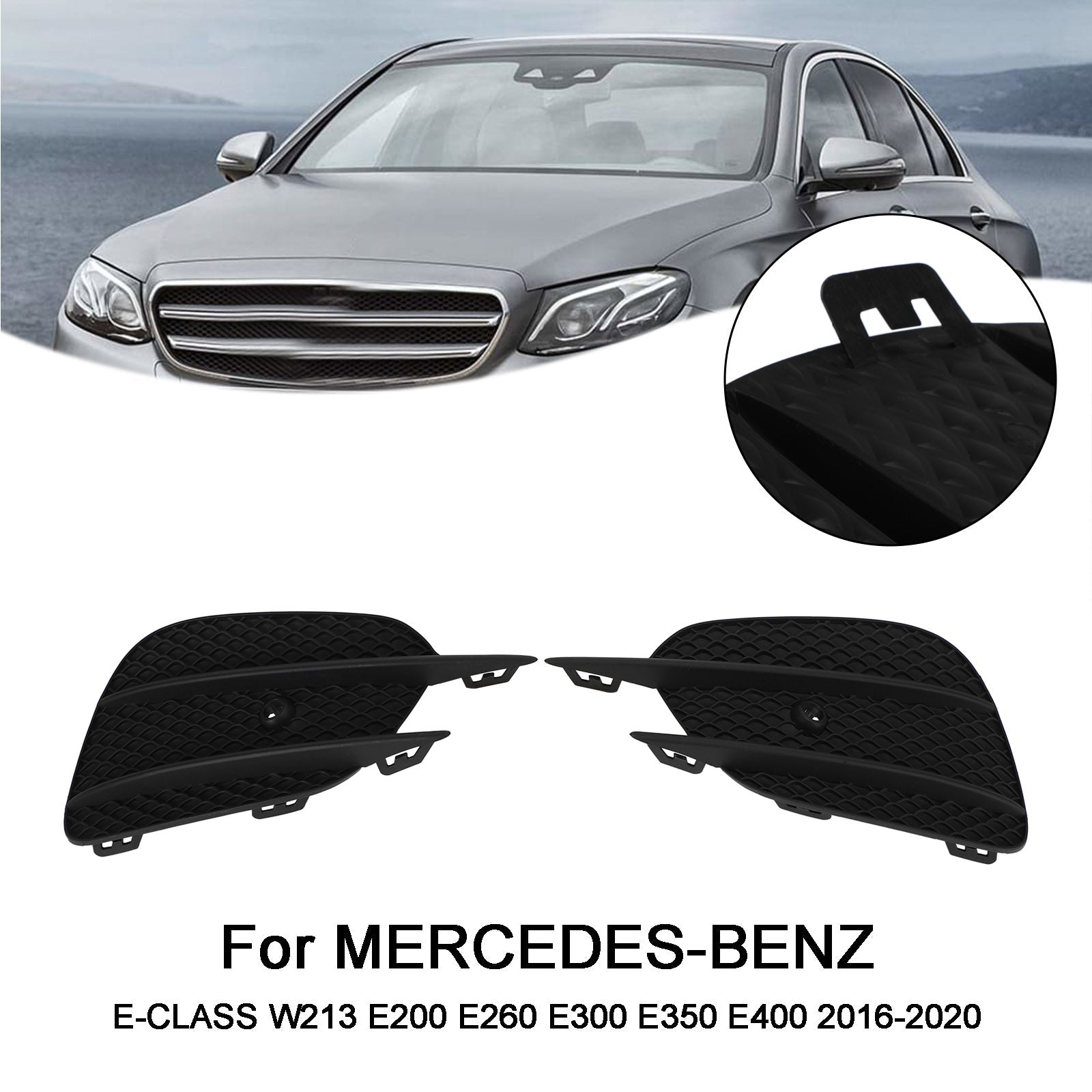 2016-2020 Mercedes-Benz E-Class W213 E200 E300 E350 Front Bumper Fog Light Grille Trim Cover — Pair (2138856800)