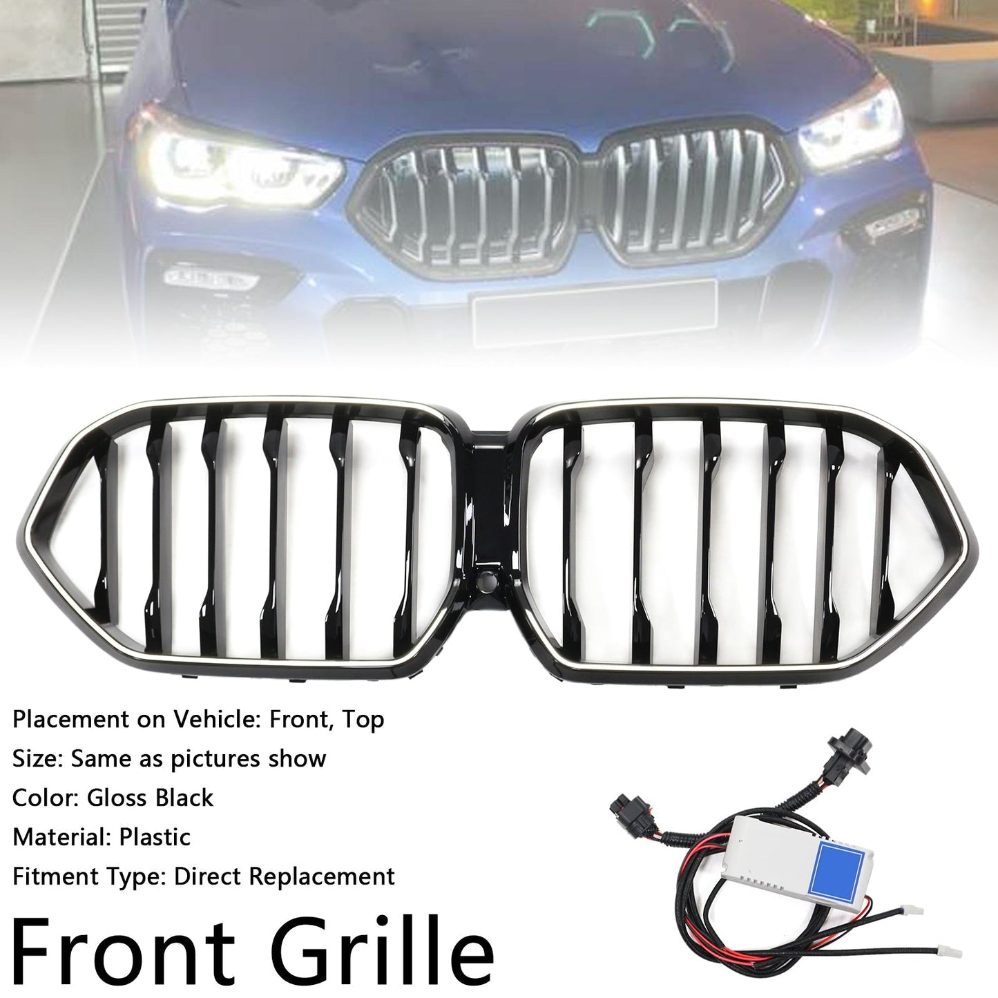 2020-2022 BMW X6 G06 M50i Black Front Bumper Grille with Camera Hole