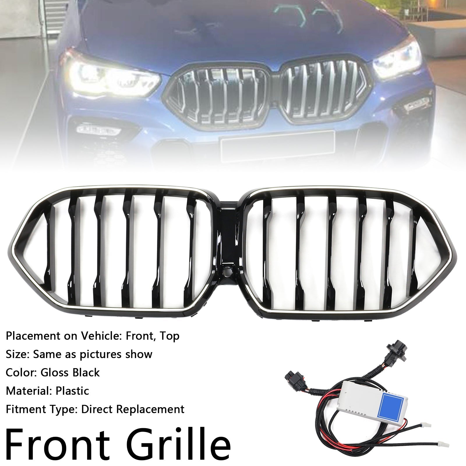 2020-2022 BMW X6 G06 M50i Black Front Bumper Grille with Camera Hole
