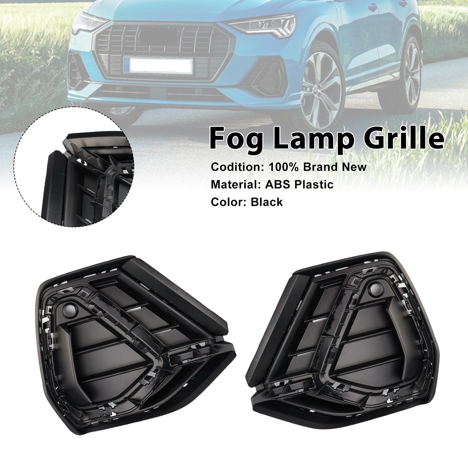 2019-2022 Audi Q3 S-Line Gloss Black Front Bumper Grille Cover — Pair