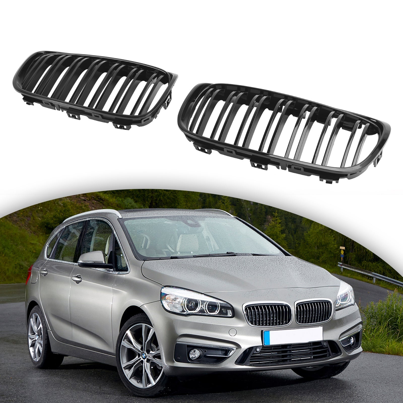 2015-2018 BMW 2 Series F45 F46 Gloss Black Front Kidney Grille