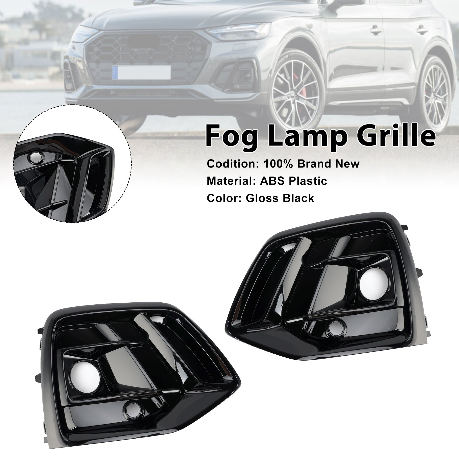 2021-2025 Audi Q5 SQ5 S-Line Black Front Fog Lamp Grille Cover