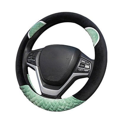 Plush Cartoon Car Steering Wheel Cover D-type Linen Carbon Fiber Leather Handlebar Cover Comfortable And Breathable
