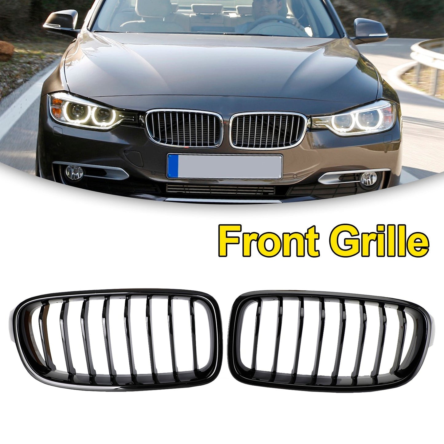 2012-2019 BMW 3 Series F30 F31 F35 Gloss Black Front Kidney Grill — Pair (51137263481 / 51137263482)