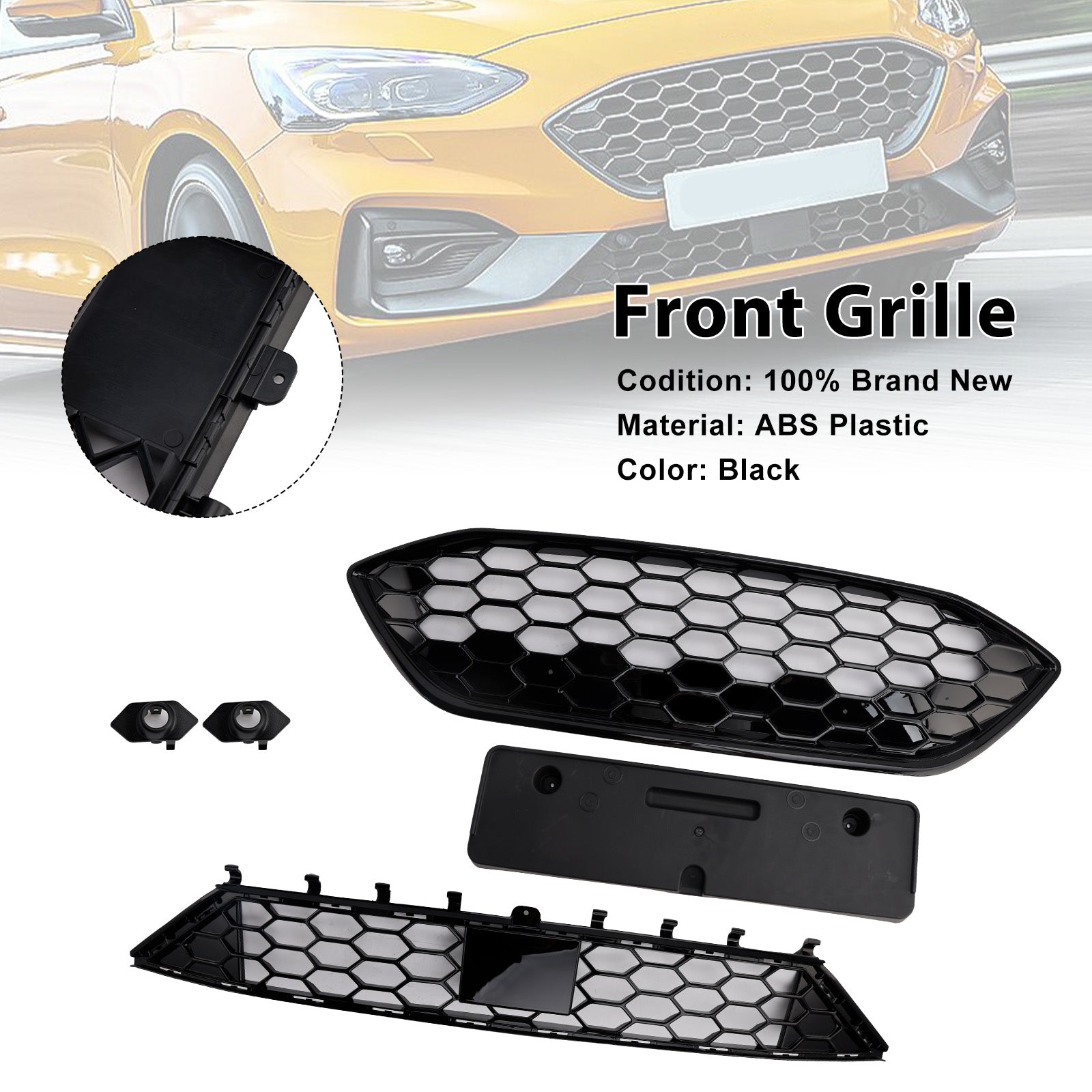 Front Bumper Grille Grill Fit Ford Focus ST + ST Line MK4 2018-2021 Black