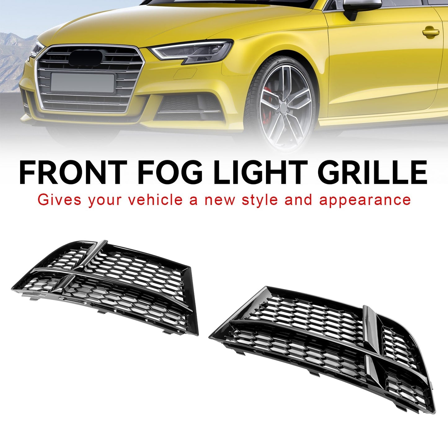 2016-2020 Audi A3 8V S-Line Front Fog Light Cover Bezel Grille — Pair (8V3807681AE / 8V3807682Q)