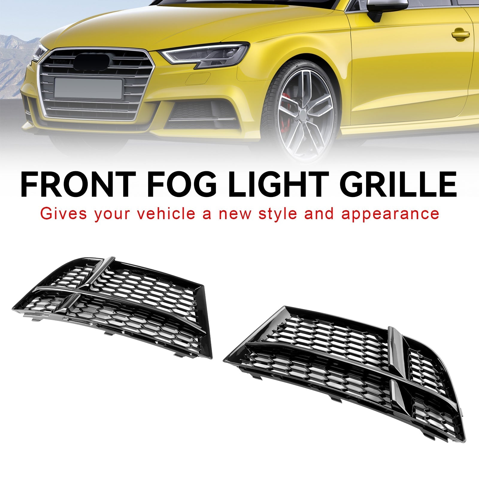 2016-2020 Audi A3 8V S-Line Front Fog Light Cover Bezel Grille — Pair (8V3807681AE / 8V3807682Q)