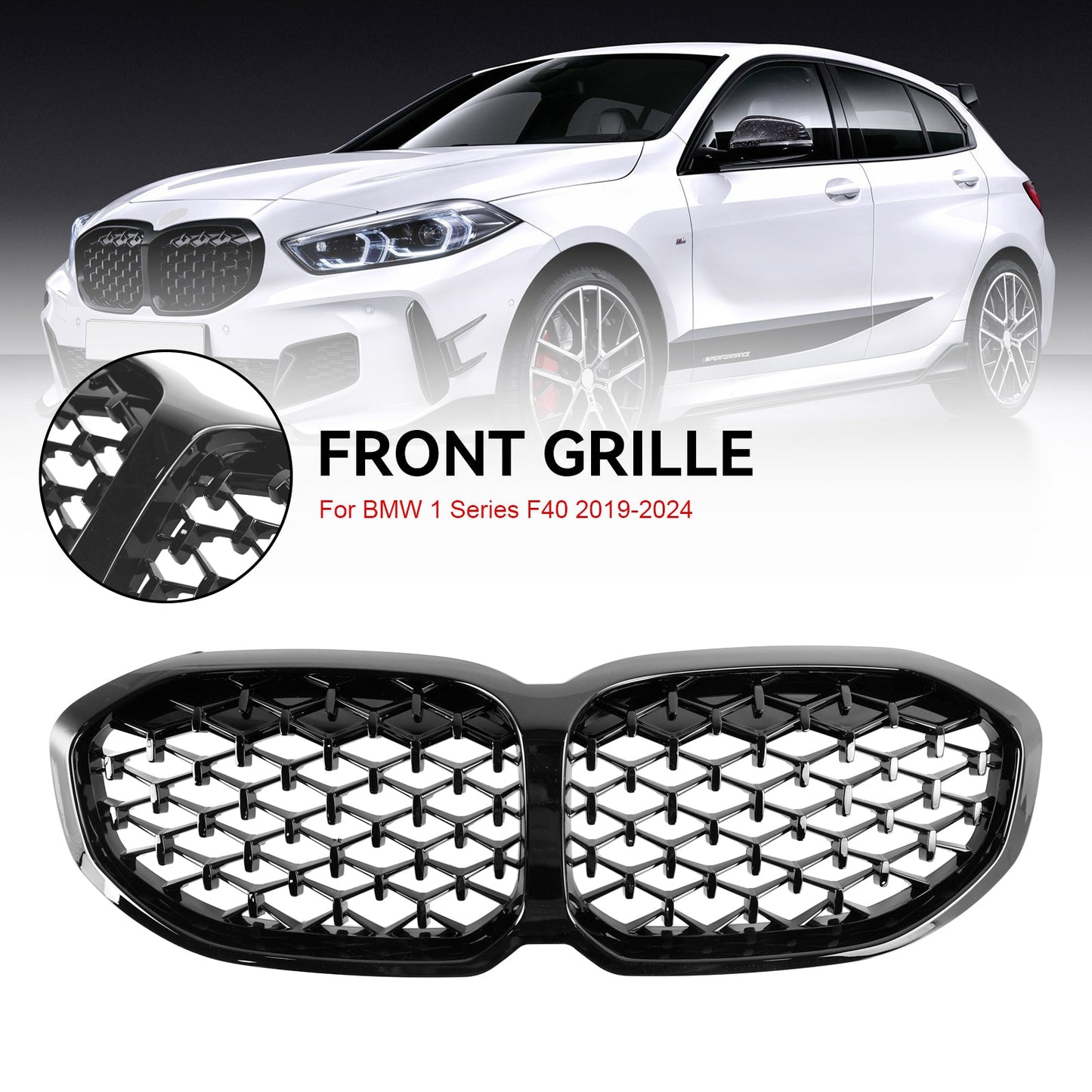 2019-2024 BMW 1 Series F40 Gloss Black Diamond Front Kidney Grille