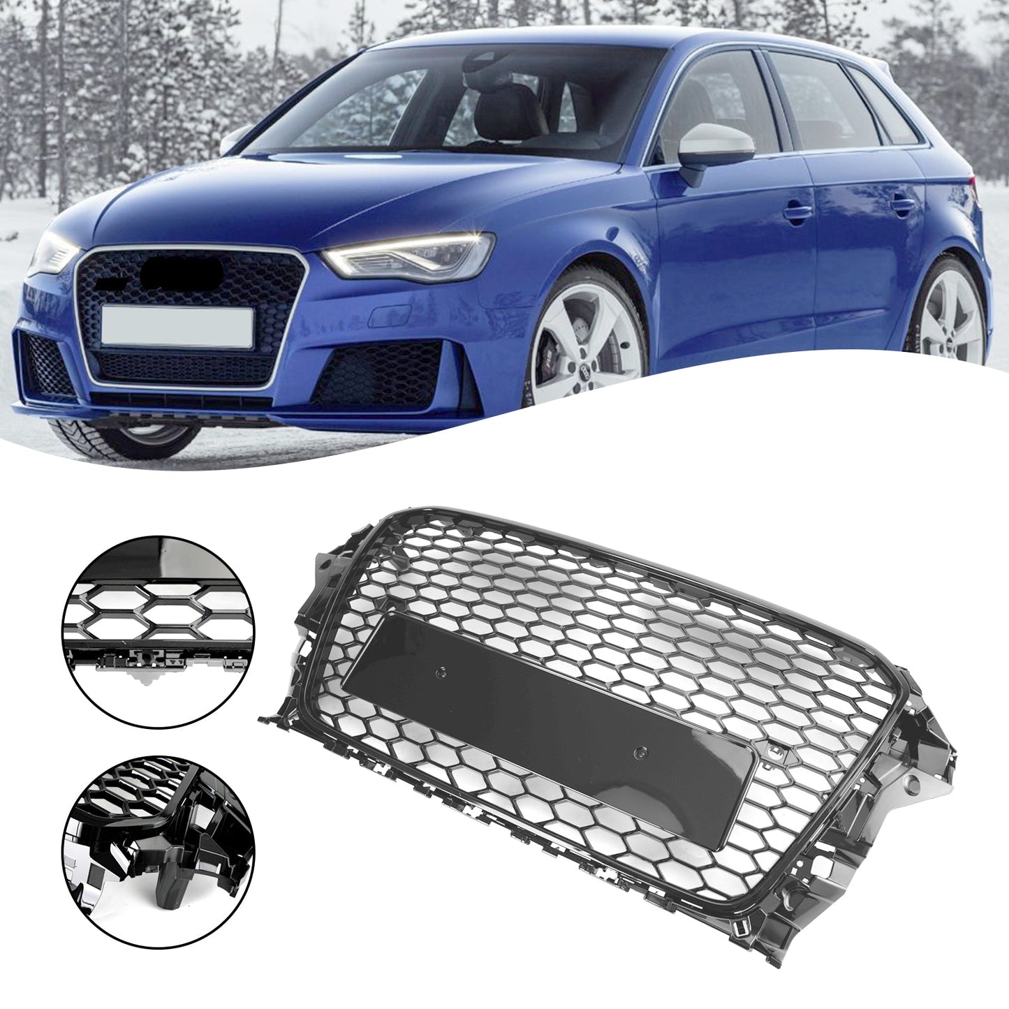 2013-2016 Audi A3 S3 RS3 Style Black Honeycomb Front Hood Bumper Grille
