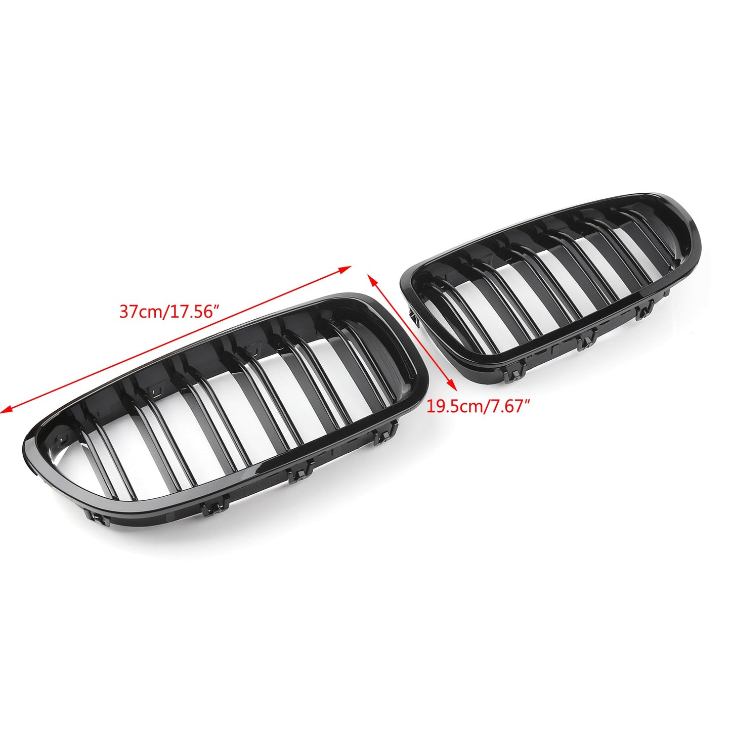 2010-2016 BMW 5 Series F10 Sedan Dual Slat Gloss Black Front Kidney Grille — Pair (51137203649 / 51137203650)