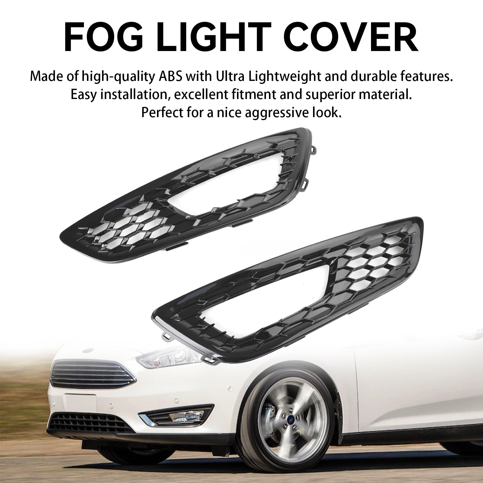 2015-2017 Ford Focus Pair Front Bumper Fog Light Lamp Cover Bezel Grill F1EZ15200A F1EZ15201A