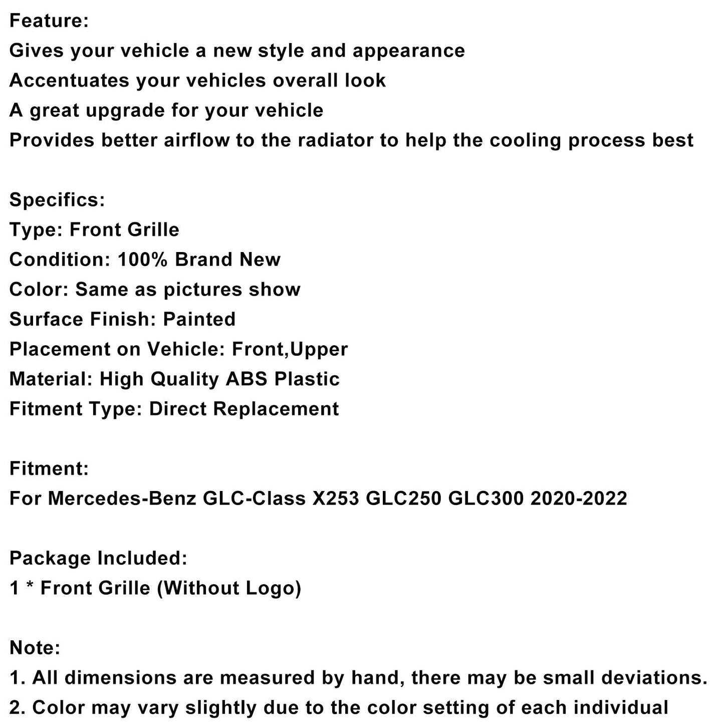 2020-2022 Mercedes-Benz GLC-Class X253 GLC250 GLC300 Diamond Front Bumper Grille