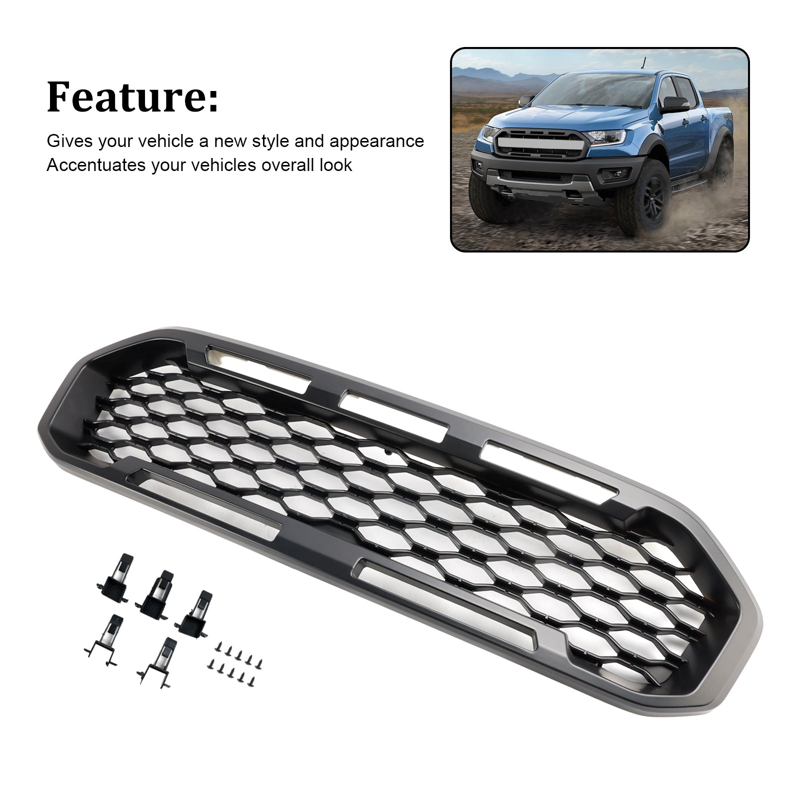 2019-2023 Ford Ranger T8 Front Bumper Grill Grille Black