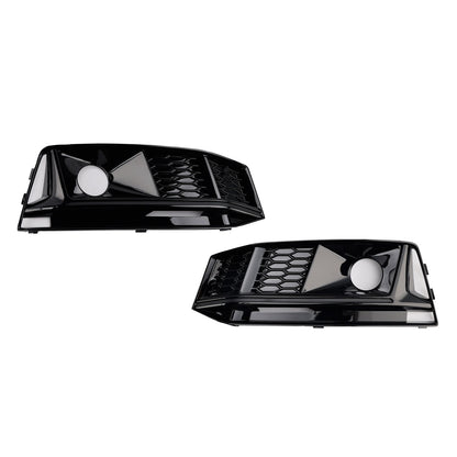 2016-2019 Audi A4 B9 S4 Black Front Bumper Fog Light Grille — Pair
