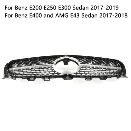 2017-2019 Mercedes-Benz E-Class W213 E200 E250 E300 Diamond Silver Border Front Grille