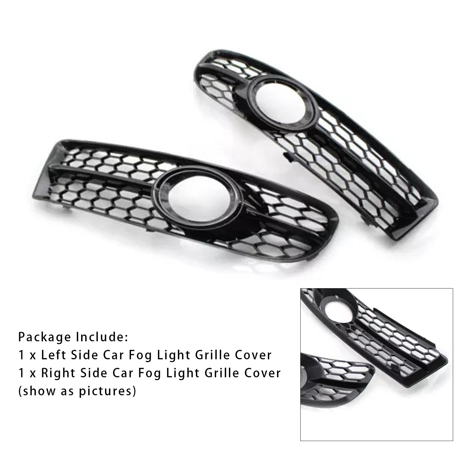 2005-2008 Audi A4 B7 S-Line S4 Front Bumper Honeycomb Fog Light Grille — Pair (8E0807681F / 8E0807682F)