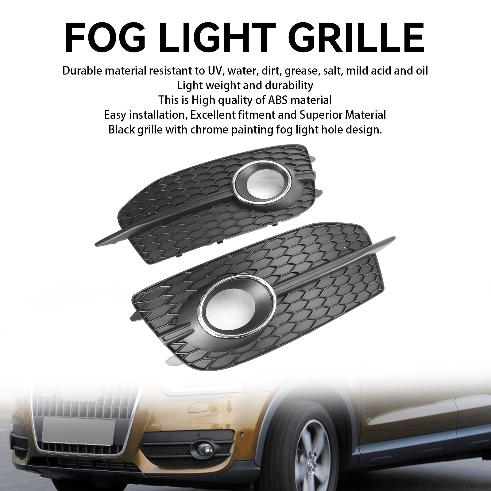 2012-2014 Audi Q3 S-Line Front Bumper Fog Light Grill — Pair (8U0807681DSP9)