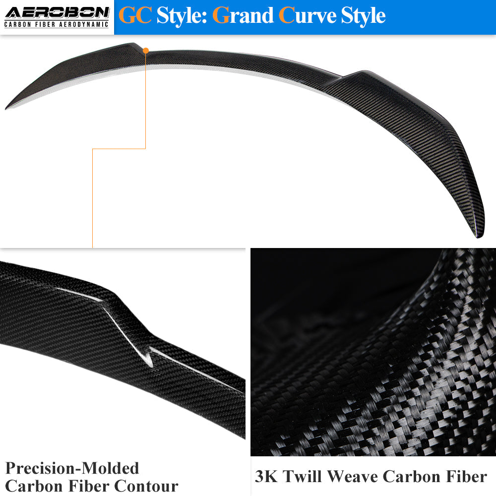 AeroBon Real Carbon Fiber Trunk Spoiler Compatible with 2022-2026 BMW 2 Series G42 Coupe and G87 M2 Spoiler (GC Style) Grand Curve