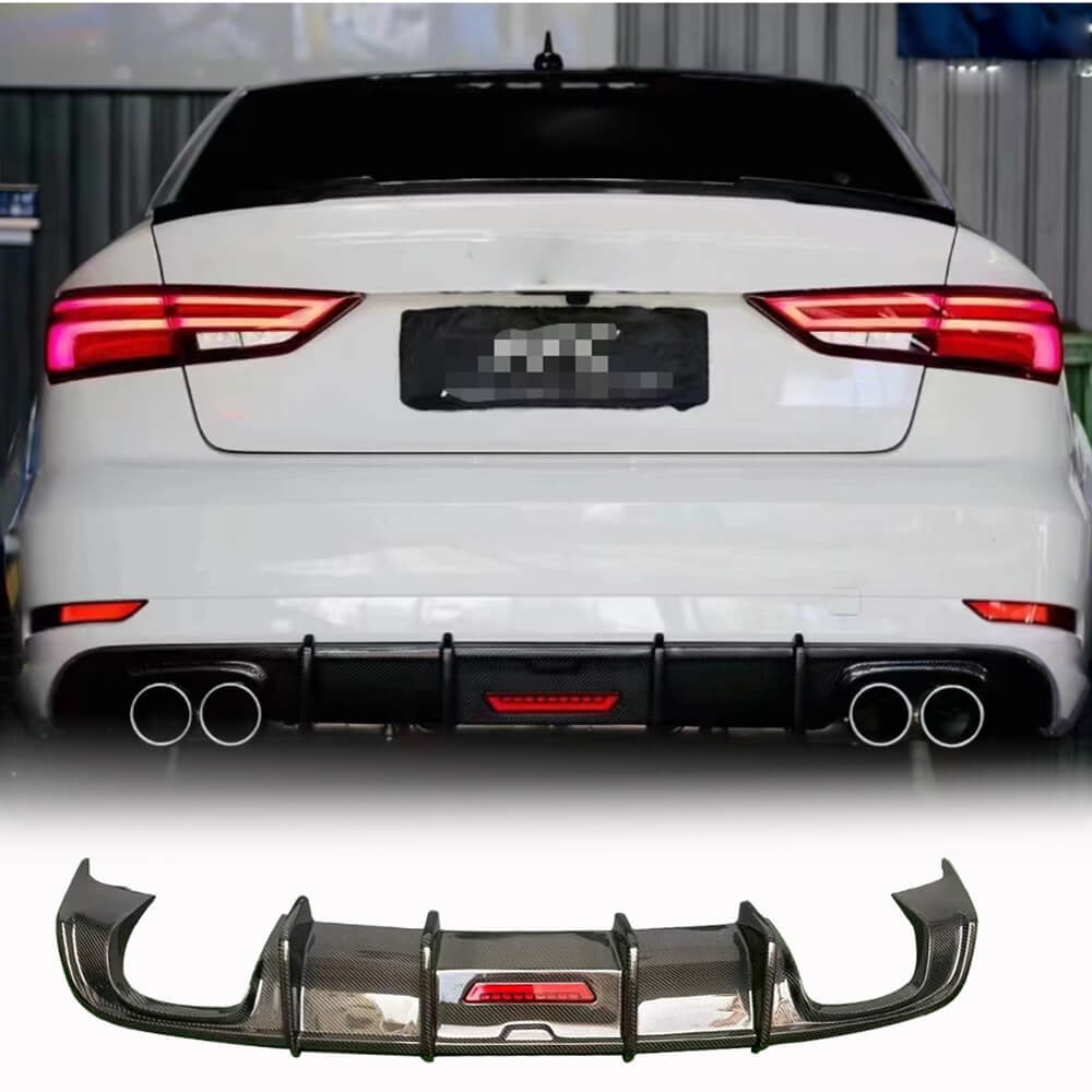 Audi A3 8V.5 Base Sedan Facelift 2017-2021  Rear Bumper Diffuser with LED Carbon Fiber