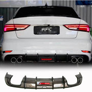 Audi A3 8V.5 Base Sedan Facelift 2017-2021  Rear Bumper Diffuser with LED Carbon Fiber