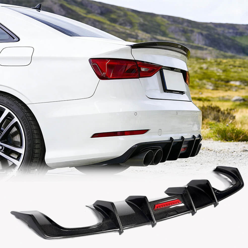 Audi A3 Sline S3 2013-2016 Rear Bumper Diffuser with LED Carbon Fiber