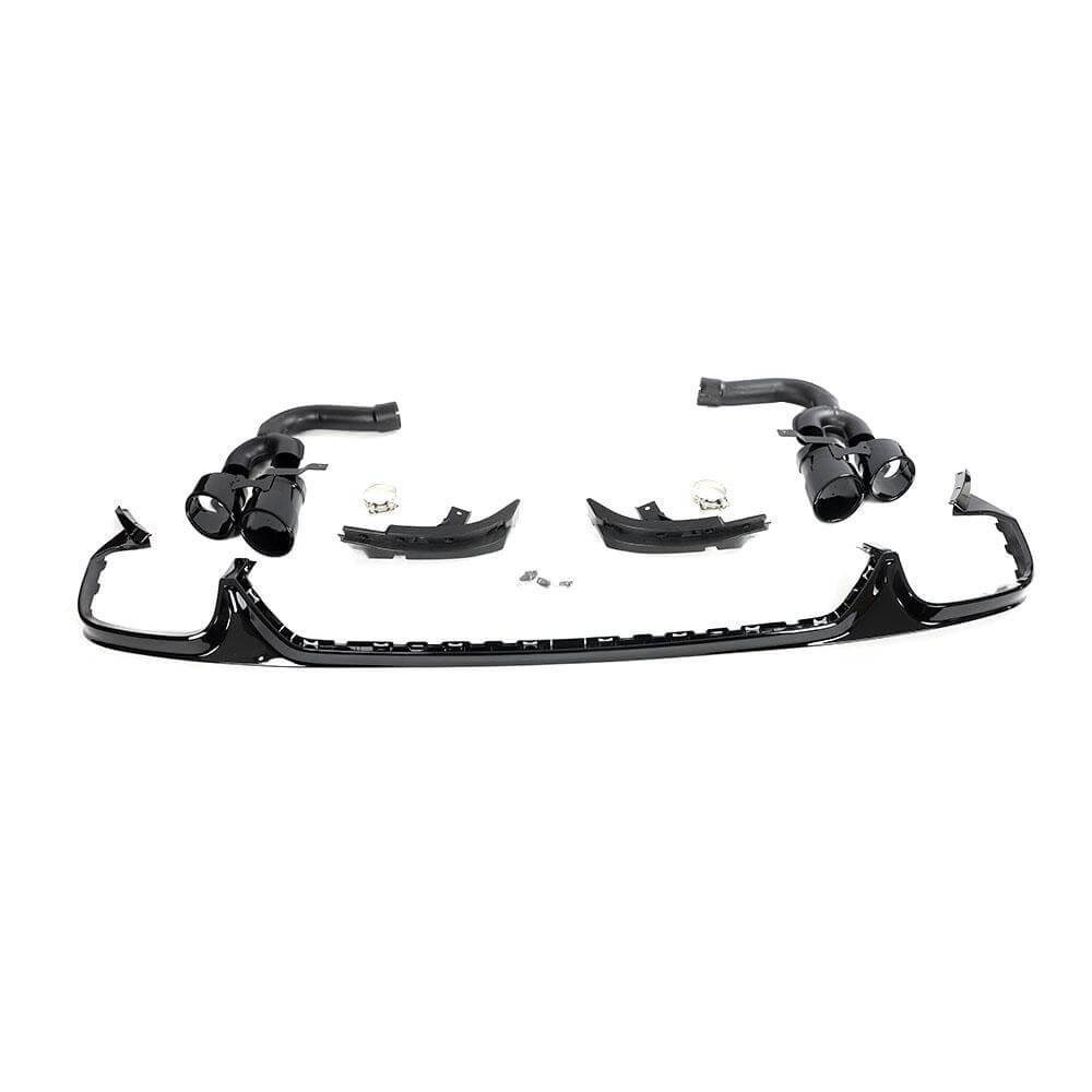 Audi Q8 SQ8 Sport Utility 4-Door 2019-2022 Rear Bumper Diffuser Lip W/Exhaust Trim Tips Black PP
