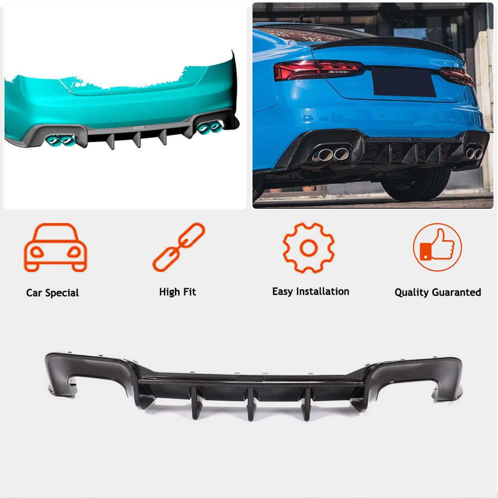Audi S5 A5 Sline B9.5 Facelift 2020-2022 Rear Bumper Diffuser Dry Carbon Fiber