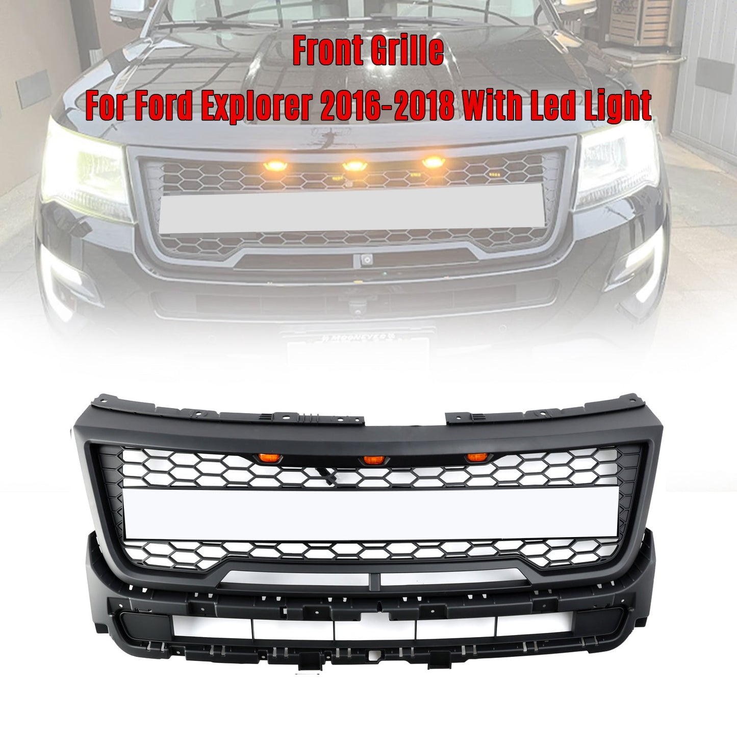 16-17 Explorer Bumper Ford Grill With Lights Front Upper Grille Replacement