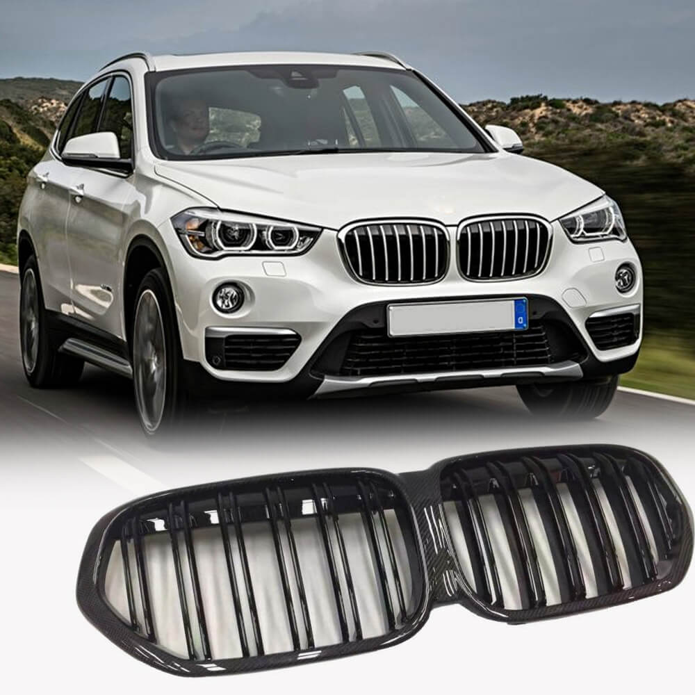 BMW X1 F48 F49 LCI Sport Utility 4-Door 2016-2019 Front Hood Kidney Grill Carbon Fiber