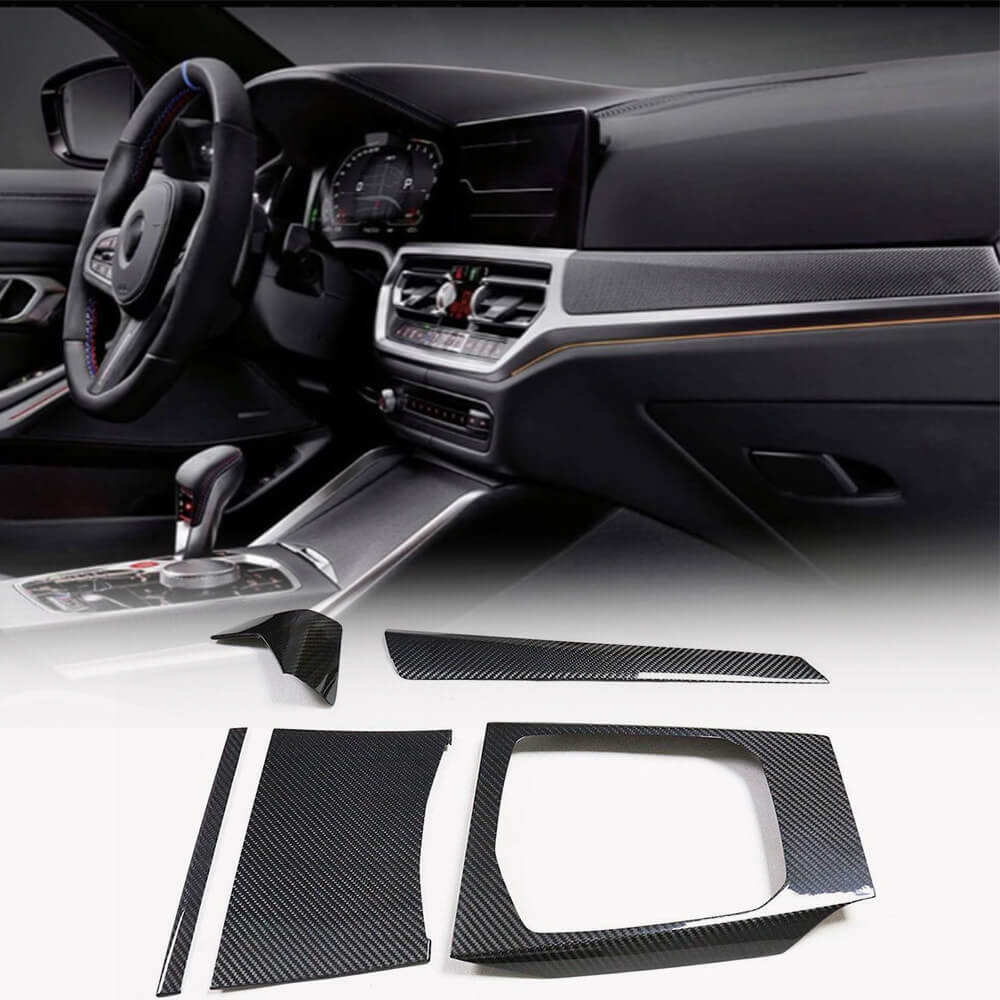 BMW G80 M3 G82 G83 M4 2021+ Interior Center Console Dashboard Trims LHD 5pcs Dry Carbon Fiber
