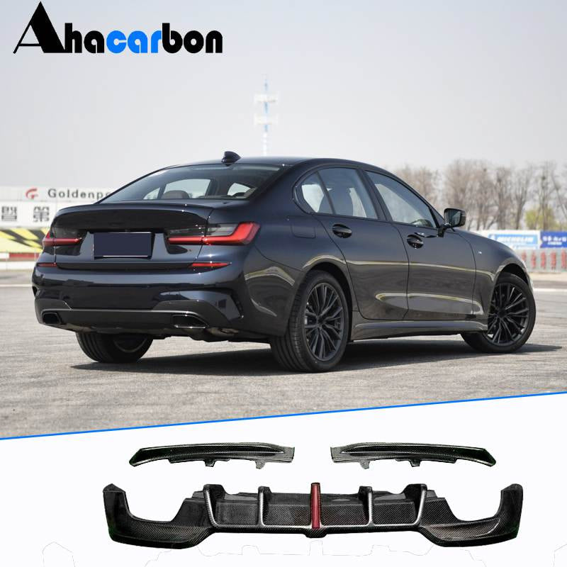 BMW 3 Series G20 G28 330i M Sport 2019-2022 Rear Bumper Diffuser with LED Carbon Fiber