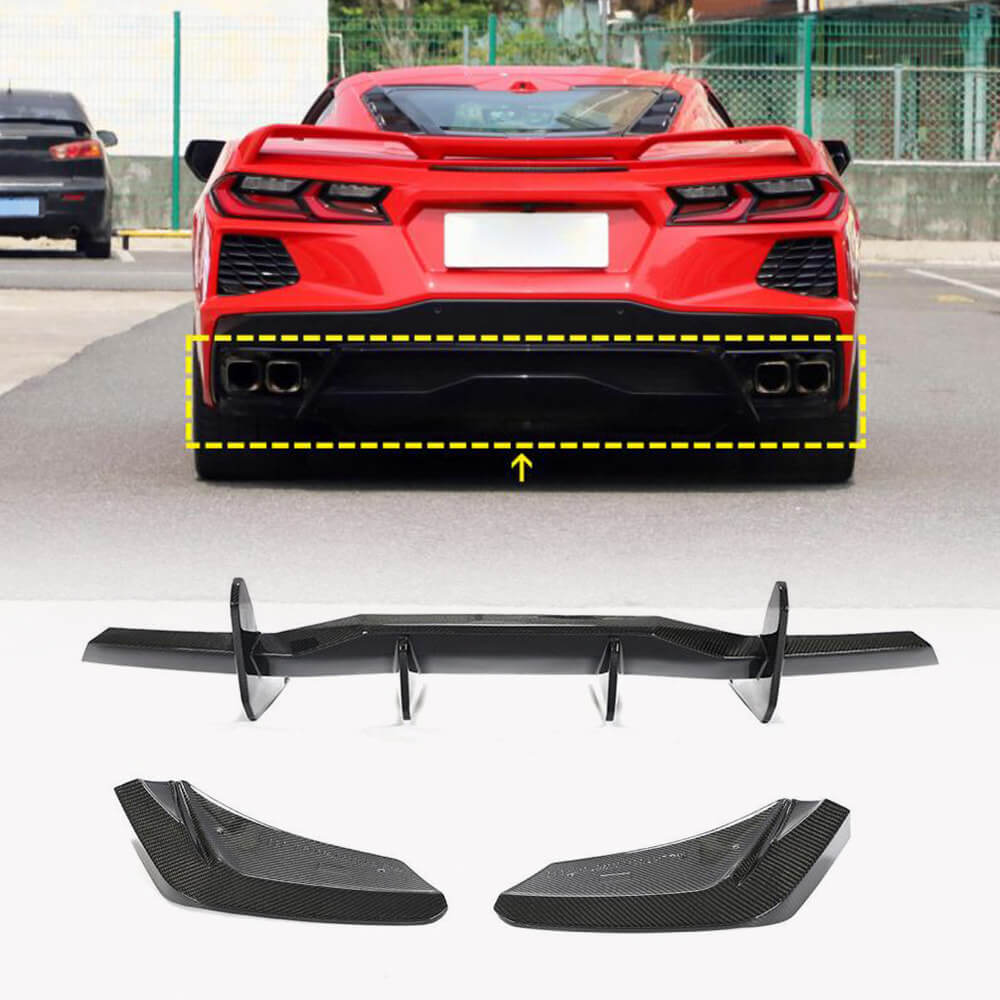 Chevrolet Corvette C8 2020-2022 Rear Bumper Diffuser with Splitters Carbon Fiber