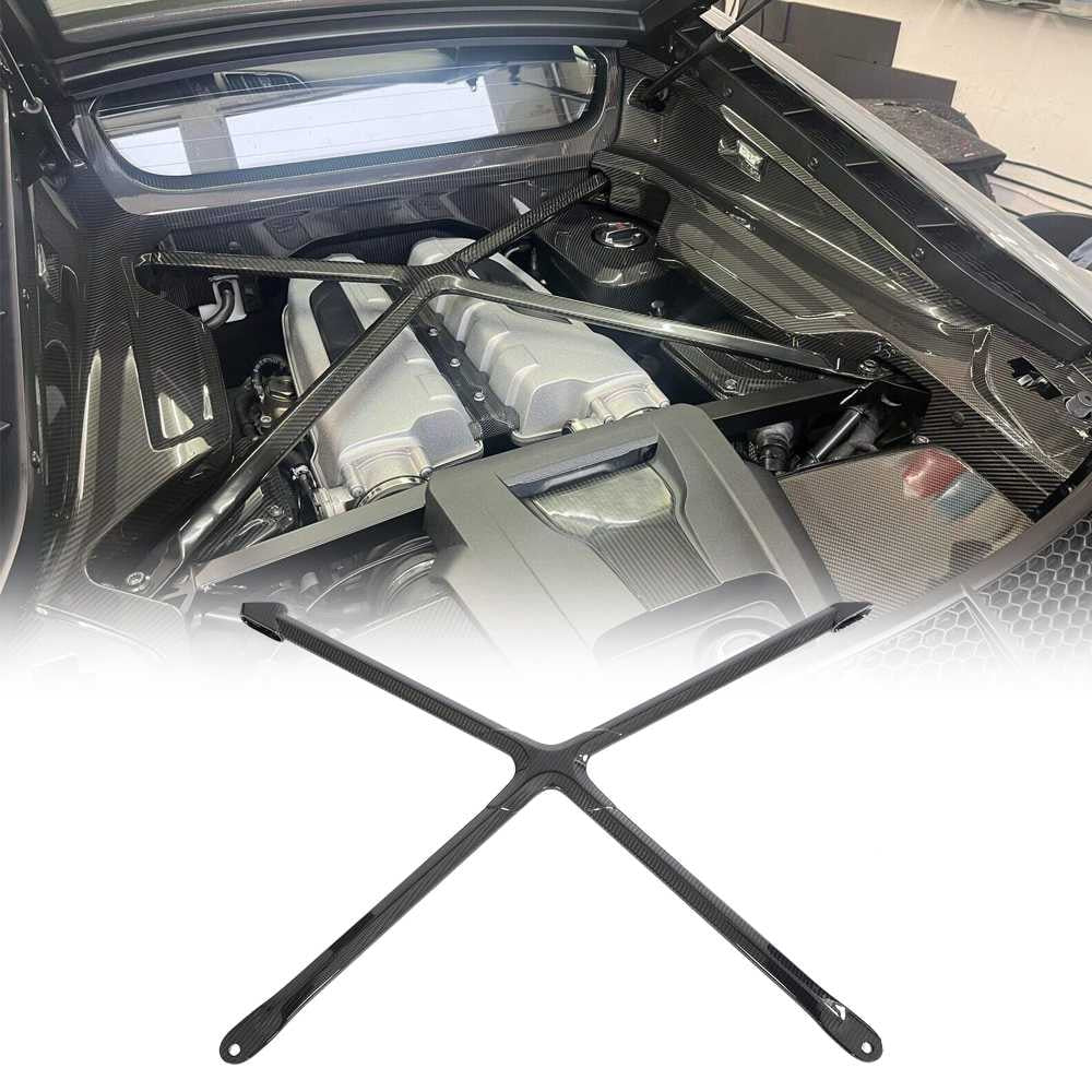 Gen 2 Audi R8 22-23 Engine Bay X-Brace Strut Bar Trim Dry Carbon Fiber