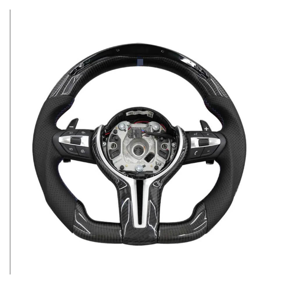 BMW Universal F06/F10/F12/F13/F8X Classic Steering Wheel With LED Carbon Fiber (Airbag+Paddles+Buttons+Carbon Fiber Trim Cover+Flat Bottom)