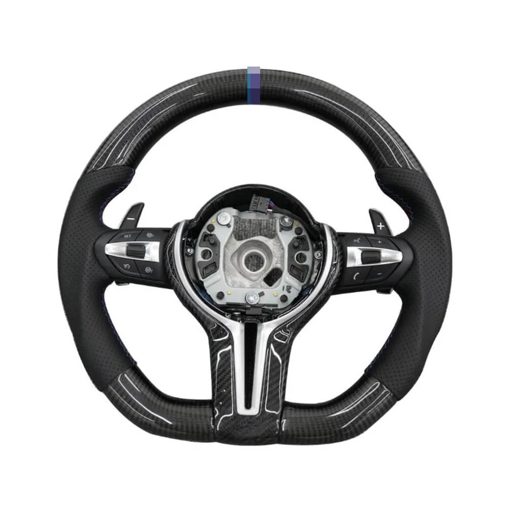 BMW Universal M5 M6 F10 F20 F22 F30 F32 F36 F06 F07 E70 Custom F8x M2 M3 M4 Car Steering Wheel Full Set Carbon Fiber (Paddles+Buttons+Carbon fiber Trim Cover+Flat Bottom)
